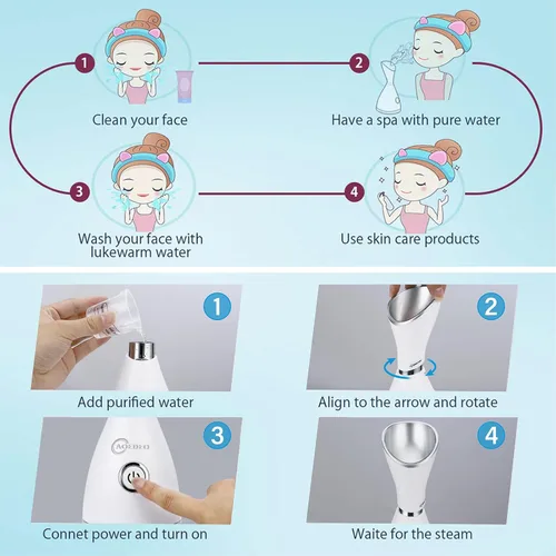 Miniatura 7 de Vaporizador facial nano iónico, humidificador de niebla cálida para limpieza facial profunda, kit de piel de acero inoxidable de 4 piezas, banda