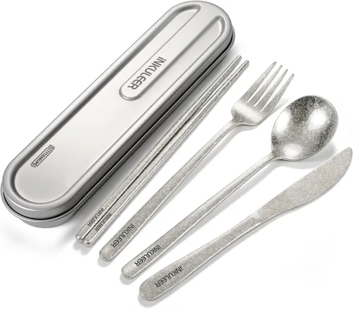 Miniatura 13 de Juego de cubiertos de viaje, cubiertos de acero inoxidable 18/8, juego de utensilios reutilizables con estuche, cubiertos portátiles para lonchera