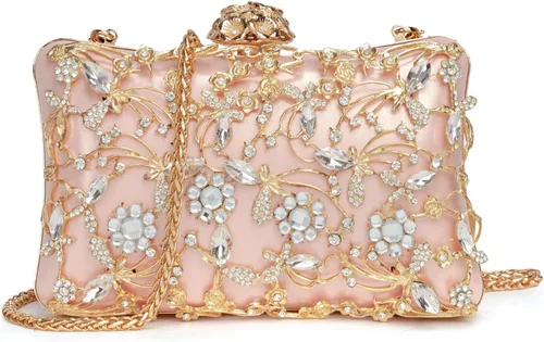 Sweetovo Bolso de noche para mujer, bolso de mano con diamantes de imitación, brillante para fiesta, bolso de hombro, bolsa de boda con cadena
