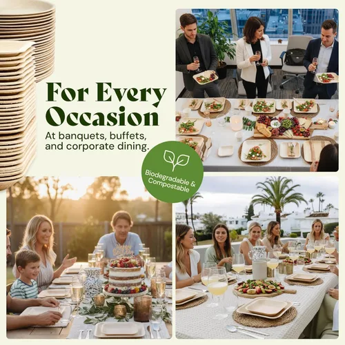Miniatura 5 de Chic Leaf Juego de platos y tazas compostables de hoja de palmera, 10 y 7 pulgadas, paquete de 45, natural, vajilla biodegradable, platos y tazas