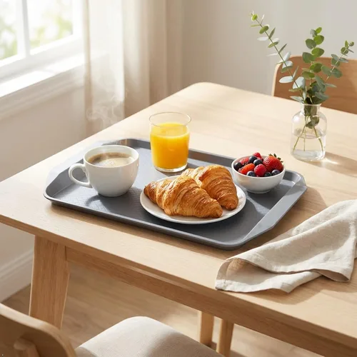 Miniatura 7 de Paquete de 12 bandejas de plástico para comida rápida, bandeja para servir cafetería, gris