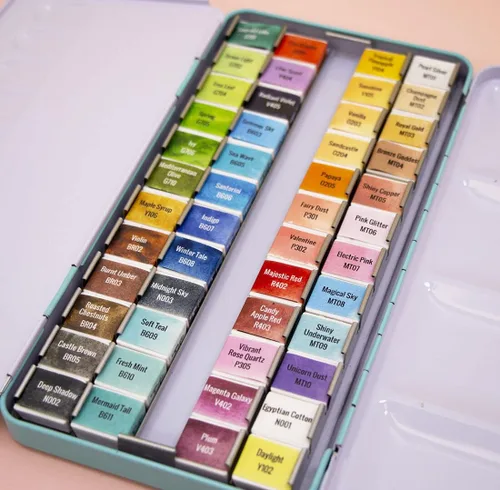Miniatura 6 de Craftelier - Pastillero de acuarela con surtido de 48 colores + pincel de agua con depósito de agua para caligrafía, letras o medios mixtos y otras