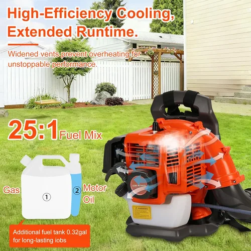 Miniatura 5 de Soplador de hojas a gas - Mochila de 52 CC 550CFM, 2 tiempos, soplador de hojas a gas, soplador de césped de césped, refrigeración por aire, pasto