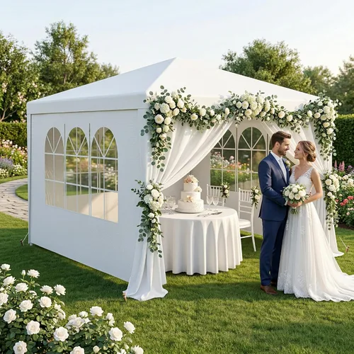 Miniatura 8 de LEMY Tienda de Fiesta, Carpa Gazebo para Exteriores de 10'x10' con Paredes Laterales Removibles y Ventanas, Tienda Blanca Resistente al Agua