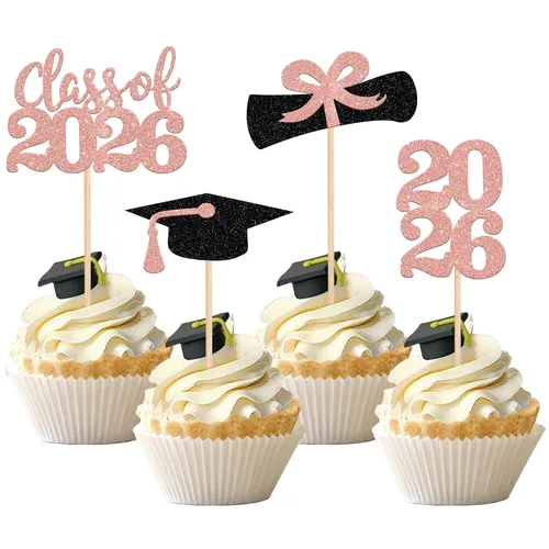 Miniatura 22 de 36 piezas con purpurina 2026 temática de graduación 2026 para cupcakes, diploma de clase de 2026, para graduación de 2026, suministros de decoración