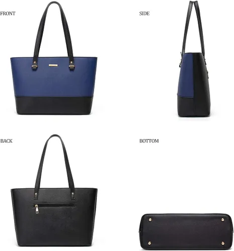 Miniatura 44 de Juego de 4 bolsas modernos para mujer de cuero sintético: bolso tote, bolso de hombro, bolso de mano y cartera.