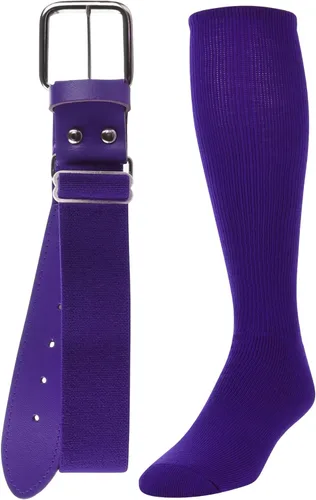 TCK Combo de calcetines y cinturón de béisbol o sóftbol, tallas para jóvenes y adultos para niños y niñas, hombres y mujeres Púrpura