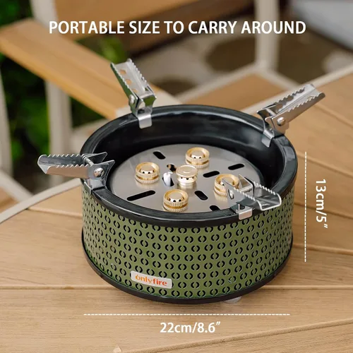 Miniatura 2 de Estufa de gas portátil para acampar con bolsa de almacenamiento y adaptadores de gas, estufa de propano de 5 quemadores para patio al aire libre