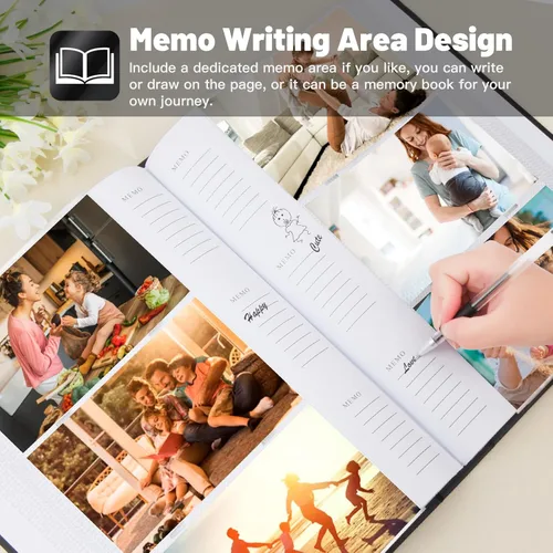 Miniatura 3 de Aevdor - Álbum de fotos de 4 x 6 con capacidad para 360 fotos, cubierta de cuero con áreas de notas para fotos de graduación, bodas, niños, familia