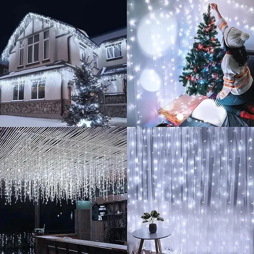 Miniatura 7 de KiflyTooin Luces Solares de Navidad para Exteriores Impermeables Luces de Cortina para Decoraciones de Navidad 320 LED 29.5 pies 60 Gotas, Luces