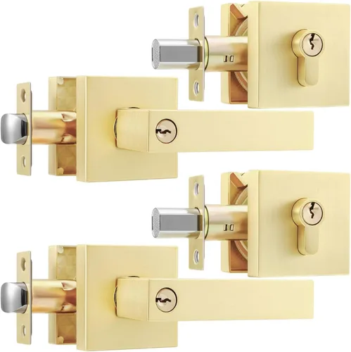 Miniatura 38 de Leydebong Paquete de 2 pomos de puerta de entrada con llave igual, pomo de puerta con cerradura y llave, manijas de puerta doradas para exterior e