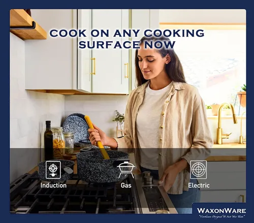 Miniatura 2 de Waxonware Juego de utensilios de cocina antiadherentes, juego de ollas y sartenes de granito antiadherentes, apto para lavavajillas y 100% libre