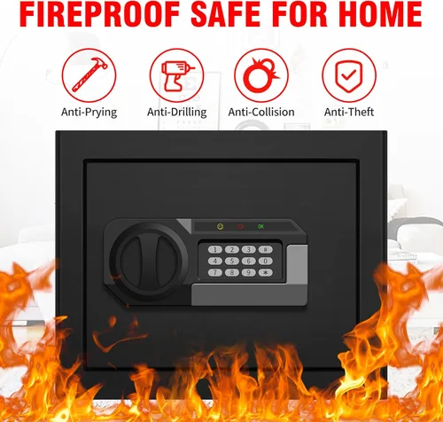 Miniatura 2 de 1.6 pies cúbicos Caja de seguridad a prueba de fuego para documentos del hogar, caja de seguridad digital antirrobo con teclado electrónico y llave
