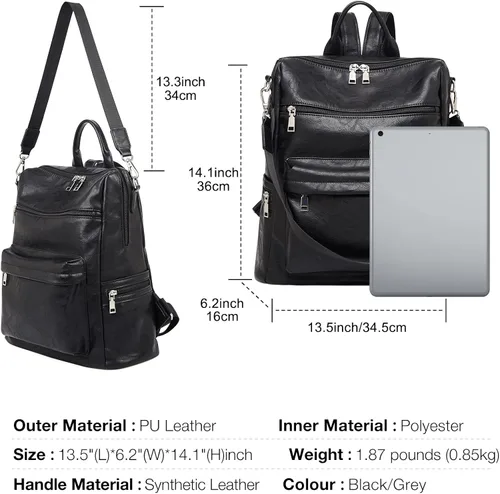 Miniatura 3 de FOXLOVER Mochila de moda para mujer, bolso de hombro grande convertible de cuero para mujer, Negro E, Classic