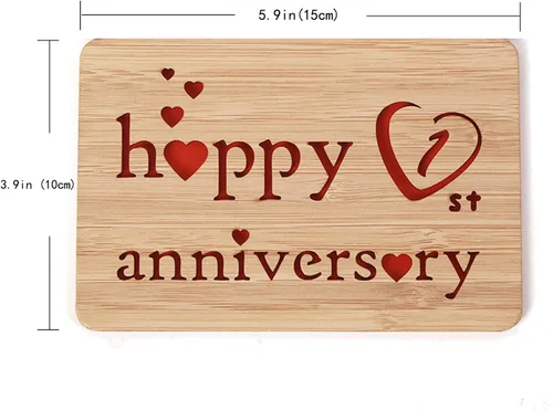 Miniatura 2 de Tarjeta de felicitación de madera para el primer aniversario, hecha a mano, 1 año, aniversario de boda, tarjeta de primer aniversario para ella, él