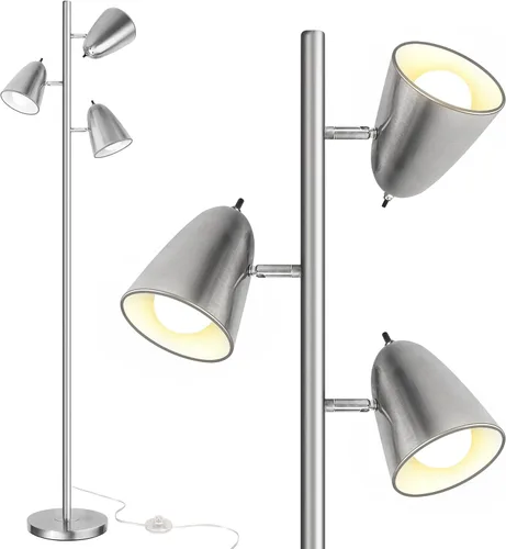 Miniatura 11 de QiMH Lámparas de pie de árbol para sala de estar, lámpara de pie moderna de 67 pulgadas con 3 bombillas LED, lámpara alta industrial de lectura