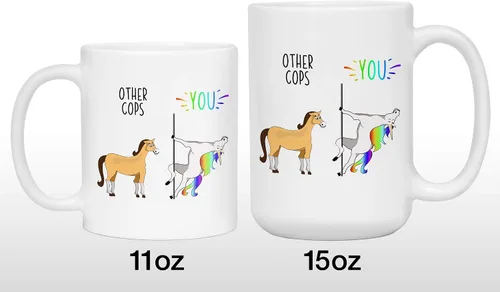Miniatura 4 de Ransalex Funny Cop Gifts - Taza de café con diseño de unicornio contra caballo, idea de regalo de oficial de policía, agradecimiento de graduación