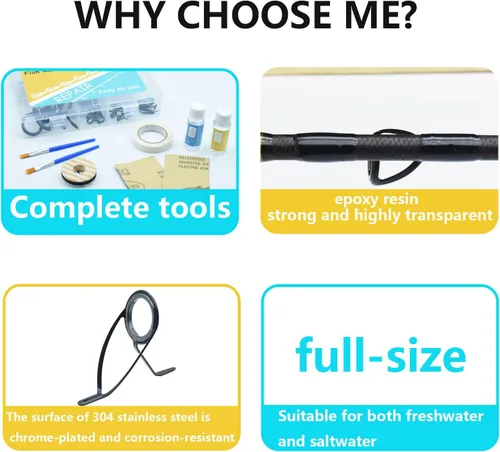 Miniatura 6 de KW - Juego de 55 piezas de guía de repuesto para caña de agua salada, con regla epoxi para construcción de cañas, 55 piezas