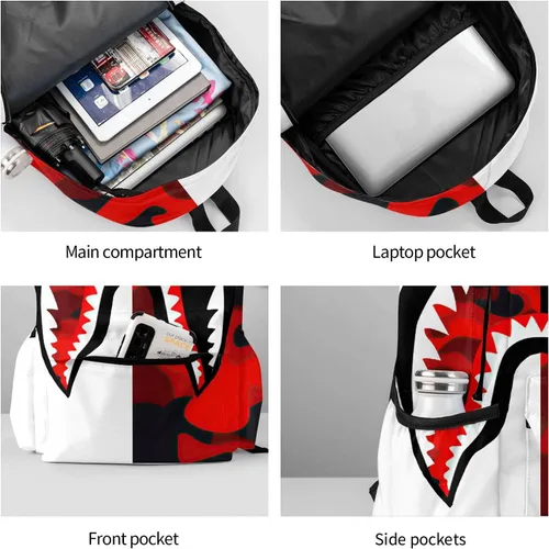 Miniatura 7 de Vkaxopt Mochila con dientes de tiburón, mochilas camuflaje, mochila de viaje para portátil, mochila de gran capacidad, bolsa de libros, moda