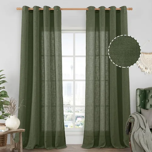 Miniatura 74 de LAMIT Cortinas de lino sintético para dormitorio, paneles filtrantes de luz, cortinas de lino con protección de privacidad con ojales para ventanas