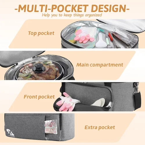 Miniatura 5 de Bolsa para olla de cocción lenta de doble capa Golkcurx para ollas ovaladas CrockPot de 6-8 cuartos y modelos Hamilton Beach, con correa ajustable