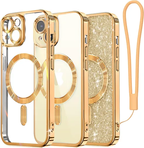 Miniatura 63 de Meifigno Candy Mag Series - Funda diseñada para iPhone 15 Pro, compatible con MagSafe, tarjeta con purpurina y correa de muñeca, protección completa