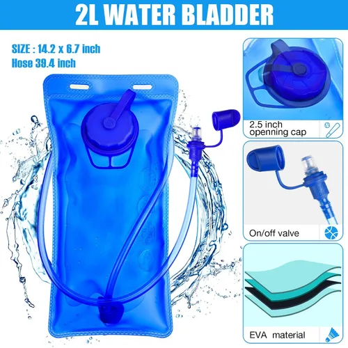 Miniatura 3 de Mochila de hidratación de 3 piezas con 3 unidades de 2 litros de agua de vejiga de agua, paquete de hidratación para camping, senderismo, ciclismo