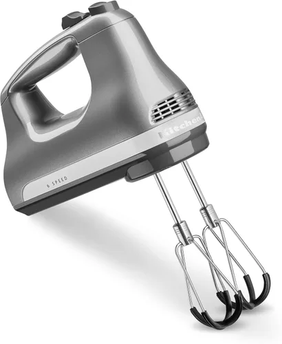 KitchenAid - Batidora de mano con batidores de borde flexible, KHM6118, 6 velocidades, color plateado contorneado Plateado Contour