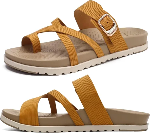 Miniatura 8 de KuaiLu - Sandalias ortopédicas para mujer con cómodo soporte de arco y amortiguación de tapete de yoga, sandalias planas de moda de verano de playa