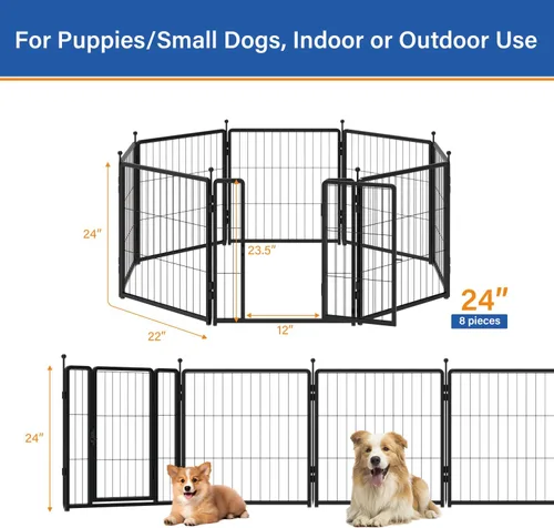 Miniatura 3 de Corralito para perros de 24 pulgadas, 8 paneles para uso interior y exterior – Valla de metal resistente para mascotas con estacas para el suelo