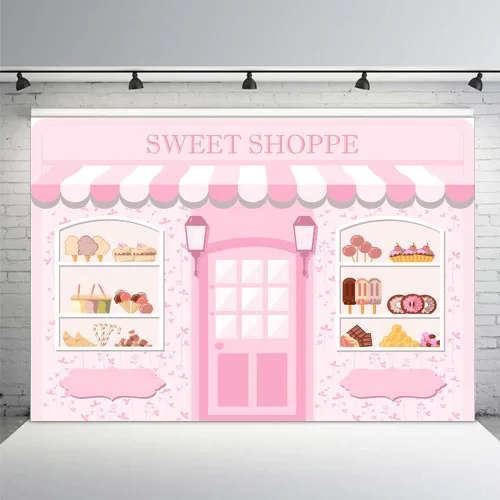 Miniatura 13 de MEHOFOND Telón de fondo Sweet Shoppe de 5 x 3 pies para niña, fondo de fotografía de cumpleaños, pancarta de fiesta para niños, baby shower, dona