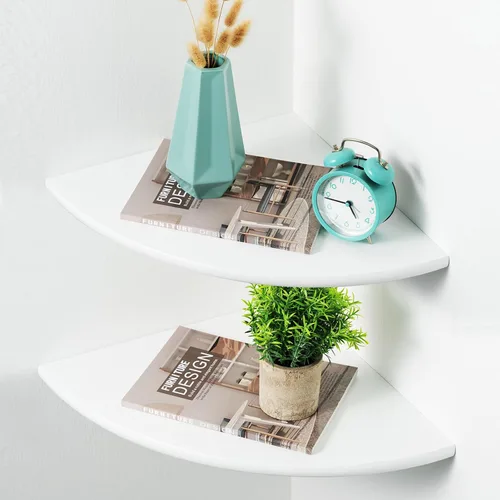 Miniatura 12 de Estantes esquineros para montaje en pared, estantes flotantes de madera de roble de 10 pulgadas, juego de 2 estantes pequeños de extremo redondo
