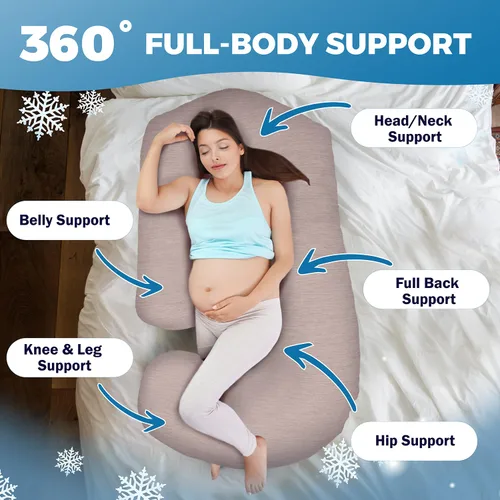 Miniatura 3 de PILLANI Almohadas de embarazo para dormir - Almohada de cuerpo completo en forma de V C U con funda extraíble, almohada de maternidad refrescante