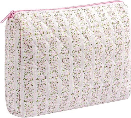 Miniatura 26 de Bolsa de maquillaje de viaje para mujeres y niñas, bolsa de maquillaje con cremallera, flores florales, organizador de maquillaje, bolsa de tela