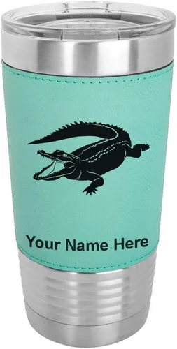 Miniatura 20 de LaserGram Vaso aislado al vacío de 20 onzas, cocodrilo, grabado personalizado incluido (piel sintética, estilo béisbol)