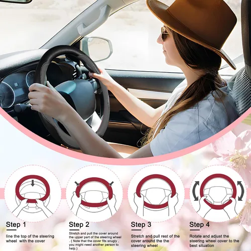 Miniatura 6 de SuperKaKa Funda Universal para Volante de Coche en Gris y Negro 2025, Protector de PU Cómodo, Antideslizante y Transpirable de Imitación de Cuero
