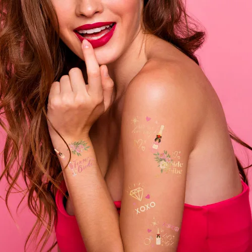 Flash Tattoos Chic BOUGIE BACHELORETTE tatuajes temporales | 2 mini hojas con más de 60 tatuajes metálicos surtidos | Despedida de soltera | Regalo