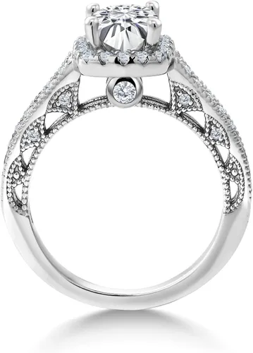 Miniatura 78 de Gem Stone King Anillo de compromiso de plata de ley 925 de 0.236 in con piedra natal y zafiro blanco creado con acento Anillo de compromiso