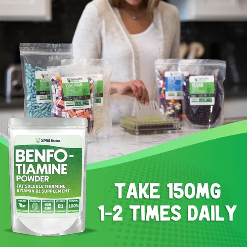 Miniatura 5 de XPRS Nutra Benfotiamina en polvo (tiamina) - Suplemento soluble en grasa de tiamina feliz corazón - vitamina B1 avanzada benfotiamina para un