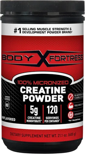 Body Fortress Polvo 100% monohidrato de creatina, suplemento de creatina micronizada sin sabor para crecimiento muscular, fuerza y recuperación,