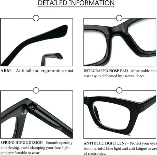 Miniatura 4 de REAVEE Oprah Style - Lentes de lectura para mujer, bloqueo de luz azul, elegantes y de gran tamaño, bisagra de resorte Negro
