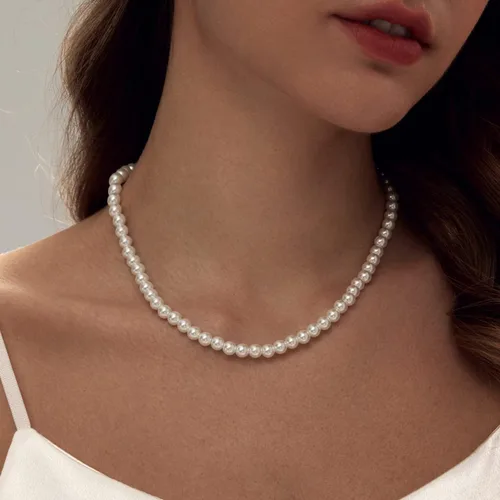 Miniatura 2 de Zeffy Collar de perlas para mujer collar de perlas de imitación redondas de 023 pulgadas 0236in collar de perlas de boda joyería delicada para mujer