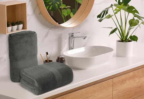 Miniatura 7 de Oakias Paquete de 2 toallas de baño de 35 x 70 pulgadas, color gris, toallas de baño extragrandes de 21.16 oz/m², 100% algodón hilado en anillo