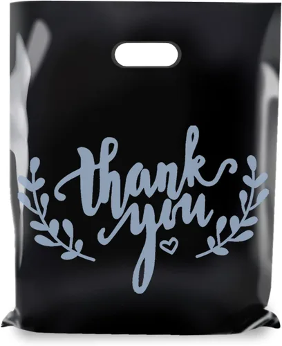 LazyMe Bolsas de mercancía de agradecimiento, bolsas de plástico con asas troqueladas para compras al por menor, boutique y golosinas, 12 x 15