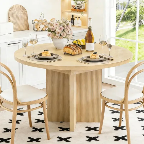 Miniatura 3 de Mesa de comedor extensible, redonda de 35.4 pulgadas a 47.2 pulgadas, mesa de comedor de madera ovalada con hoja de extensión, moderna mesa
