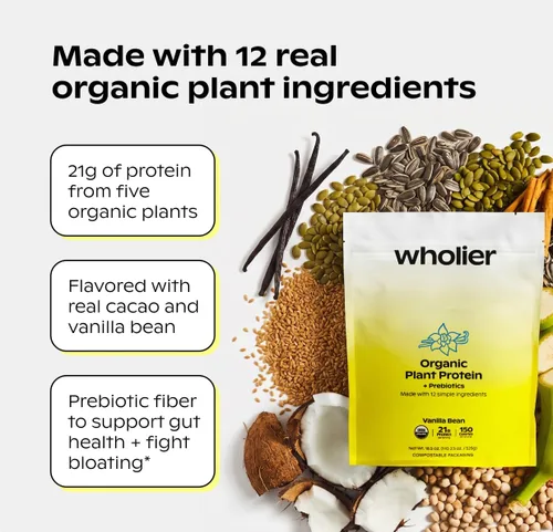 Miniatura 2 de wholier Proteína vegetal orgánica en polvo + prebióticos y aminoácidos, 0.74 oz de proteína de vainilla en polvo, USDA orgánico, apoyo para la salud