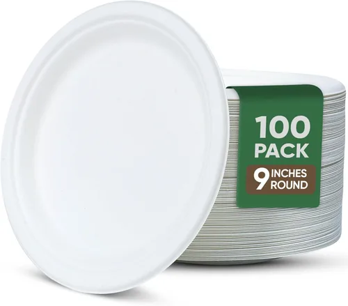 Miniatura 12 de TaidMiao Paquete de 100 platos de papel de 7 pulgadas, platos desechables 100% compostables, platos de postre resistentes, platos de caña de azúcar