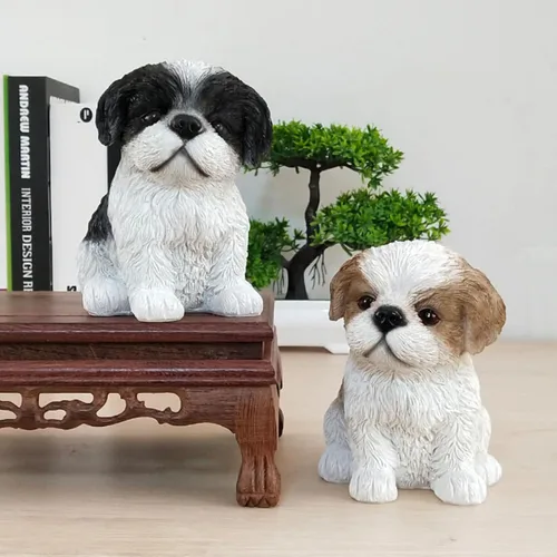 Miniatura 3 de Linda estatua de perro Shih Tzu para decoración del hogar, resina de simulación de animal, linda figura de cachorro, artesanía de resina, accesorios