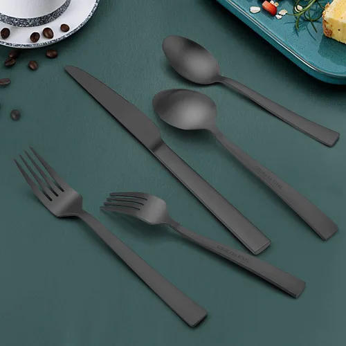 Miniatura 3 de HaWare Juego de 40 cubiertos cuadrados de acero inoxidable para 8, modernos utensilios de cocina para el hogar, acabado mate, aptos para lavavajillas