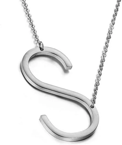 MOMOL - Collar con Inicial Inclinada, de Acero Inoxidable Chapado en Oro de 18K, Dije de Letras Grandes, Collar de Monograma con Nombre para Mujer